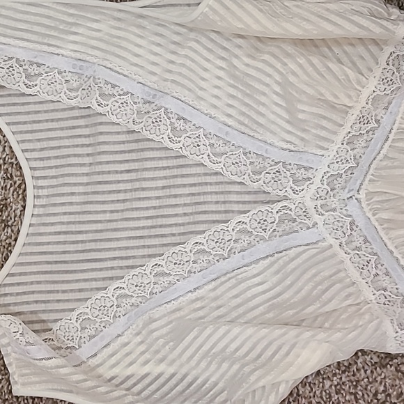 Gilead Vintage Lace Trim Empire Waist Striped Slip Dress Nightgown - Picture 2 of 5